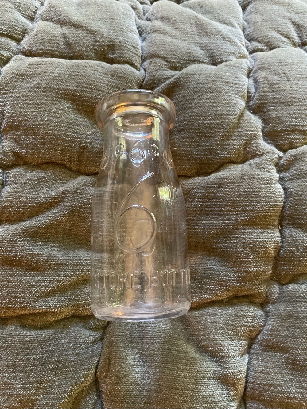 Vintage 6c store milk bottle half pint liquid clear 5.5” tall